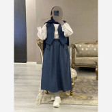 ست سه تیکه شومیز جلیقه و دامن مدل ژینا جنس شانتون