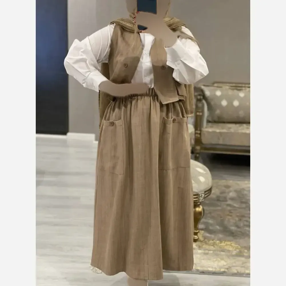 ست سه تیکه شومیز جلیقه و دامن مدل ژینا جنس شانتون