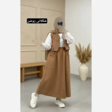 ست سه تیکه شومیز جلیقه و دامن مدل ژینا جنس شانتون