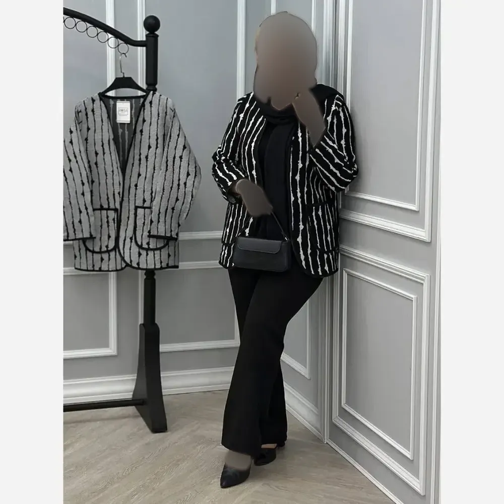 کت زنانه الیزا جنس تافته سوزن دوزی رنگ مشکی سایز فری سایز