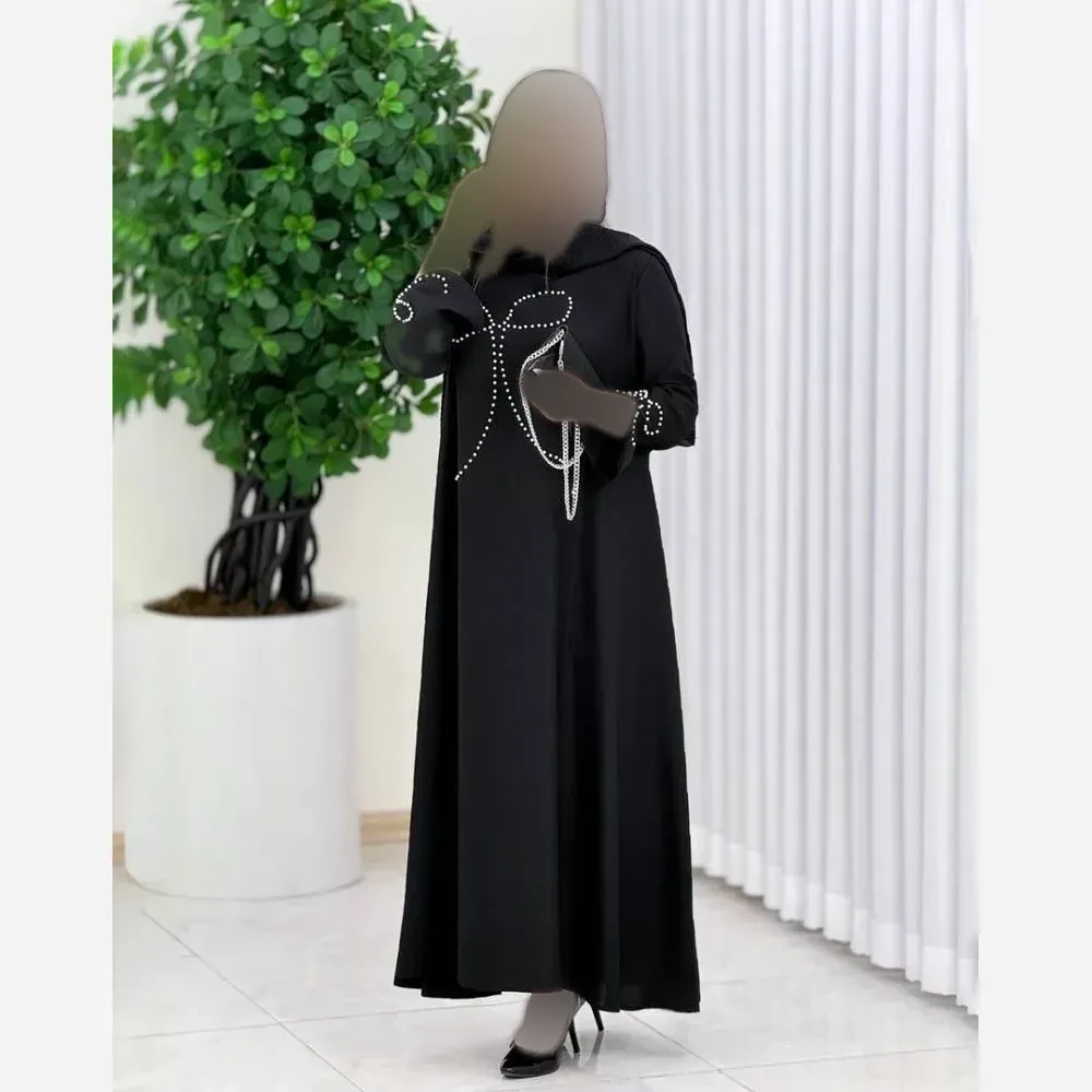 عبا زنانه مدل نازبانو جنس الیزه مشکی سایز فری سایز