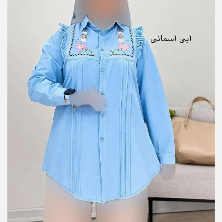 شومیز زنانه کتان لنین گلدوزی شده مدل بانو فری سایز
