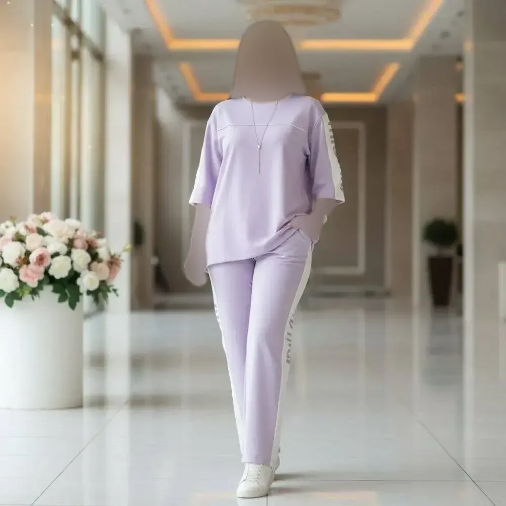 ست تیشرت شلوار گلکسی پنبه درجه یک زنانه یاسی فری سایز