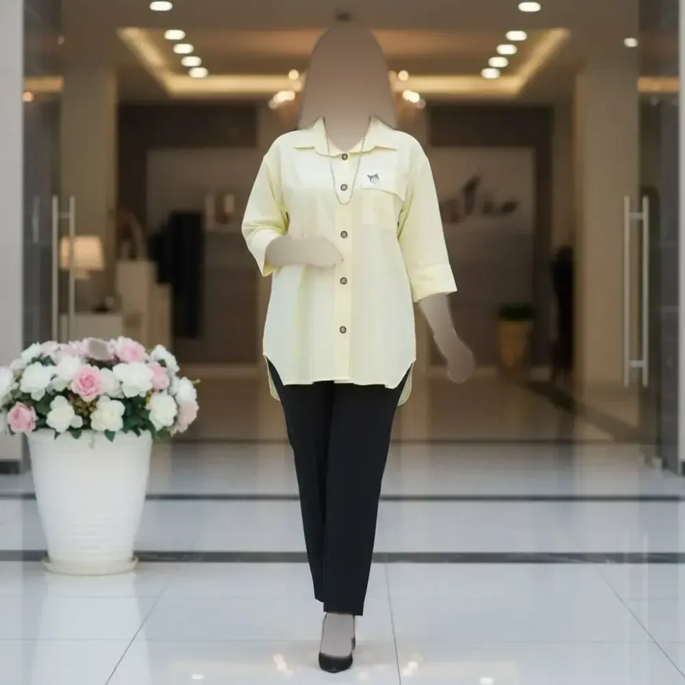 شومیز مانتویی لنین وارداتی طرح کرومی رنگبندی متنوع فری سایز