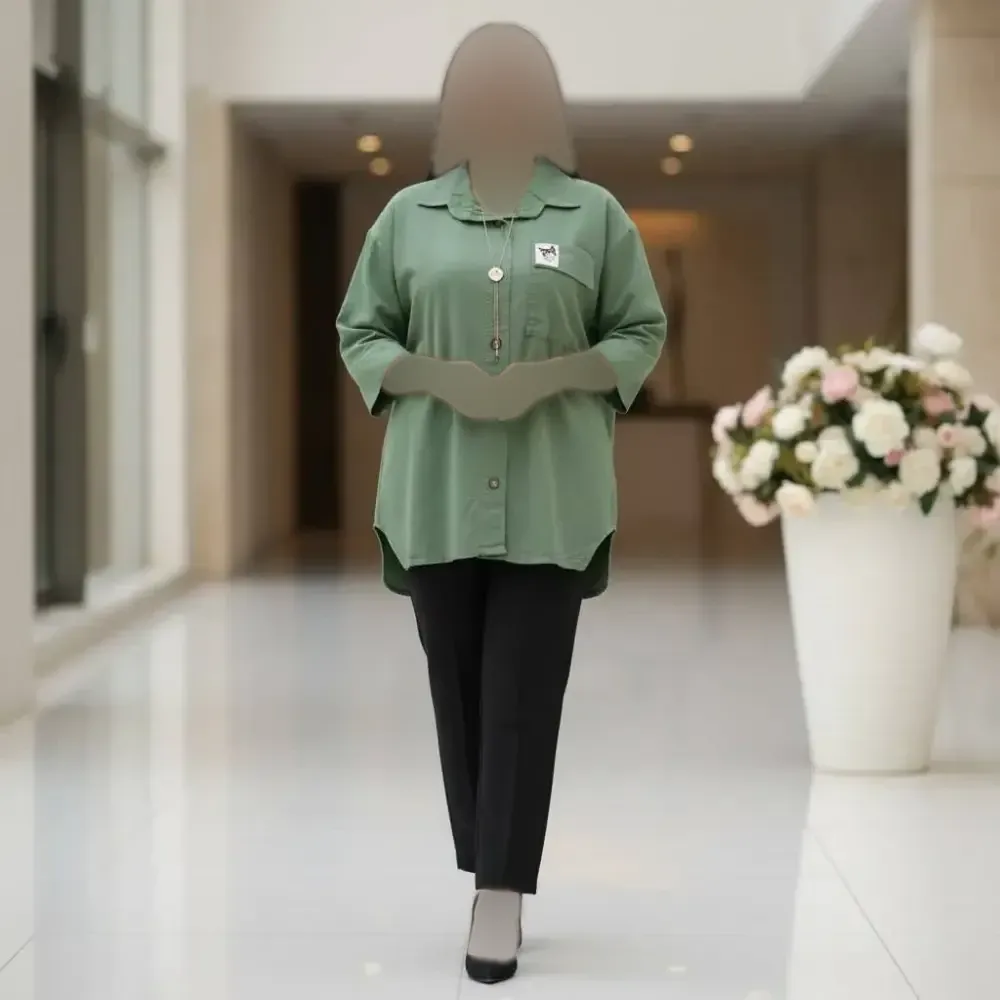شومیز مانتویی لنین وارداتی طرح کرومی رنگبندی متنوع فری سایز