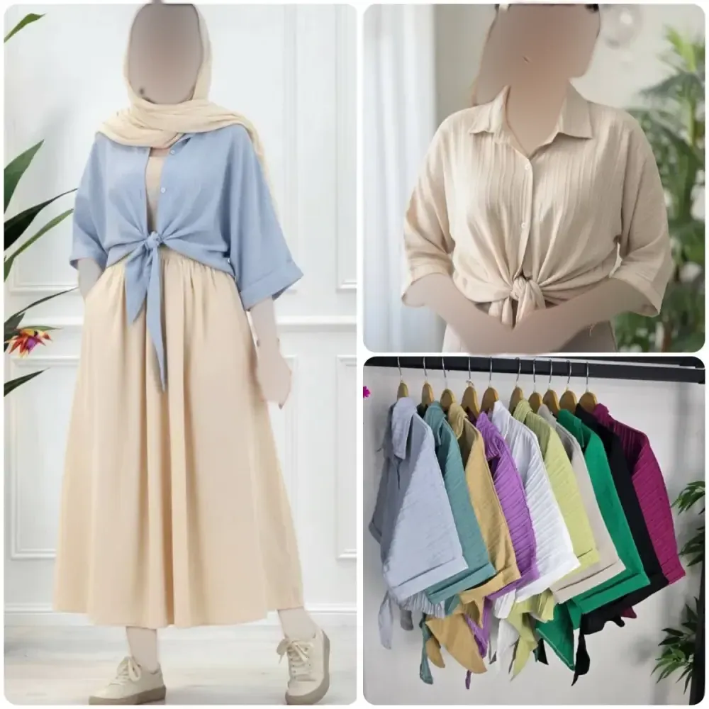 شومیز گره ای زنانه جنس آیوا دبل فری سایز تا 46
