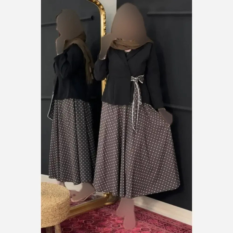 کت و دامن زنانه مدل ژابیز جنس کت مازراتی و دامن بوگاتی رنگ مشکی موکا سرمه ای سایز فری 38 تا 44