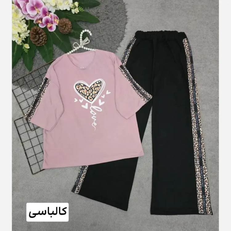 ست تیشرت و شلوار پنبهای بلوبری سایز آزاد رنگی