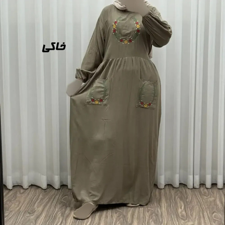 پیراهن نخی گلدوزی زنانه مدل خاطره فری سایز مناسب تا 48