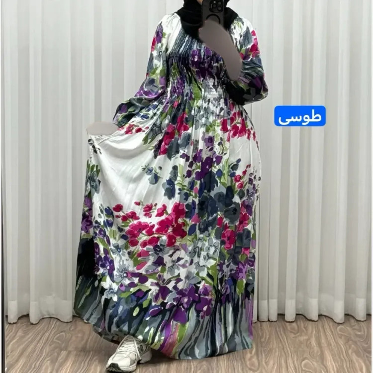 پیراهن ساحلی آبرنگی کریشه فری سایز زنانه آستین بلند تا سایز 54 مناسب چهارفصل شیک و راحت بدون بدن نما