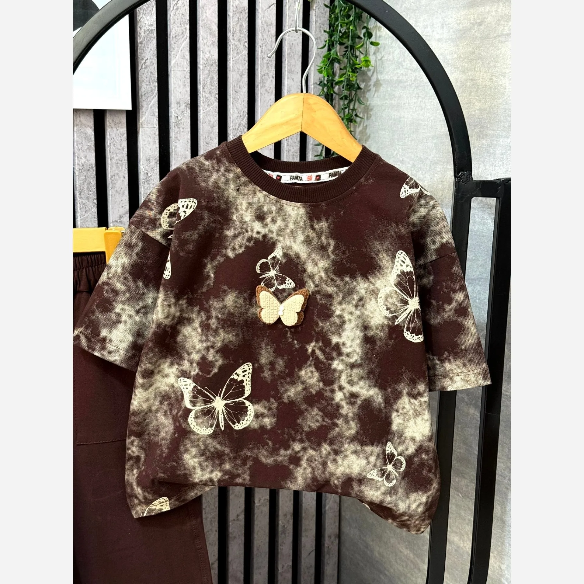 لباس دخترانه طرح پروانه نخ پنبه لاکرا تیشرت و شلوار سایز 50 تا 65