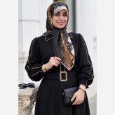 روسری نخی کاستوم سیتو طرح رزین 3 قواره 110 سفید سرخابی مشکی طلایی
